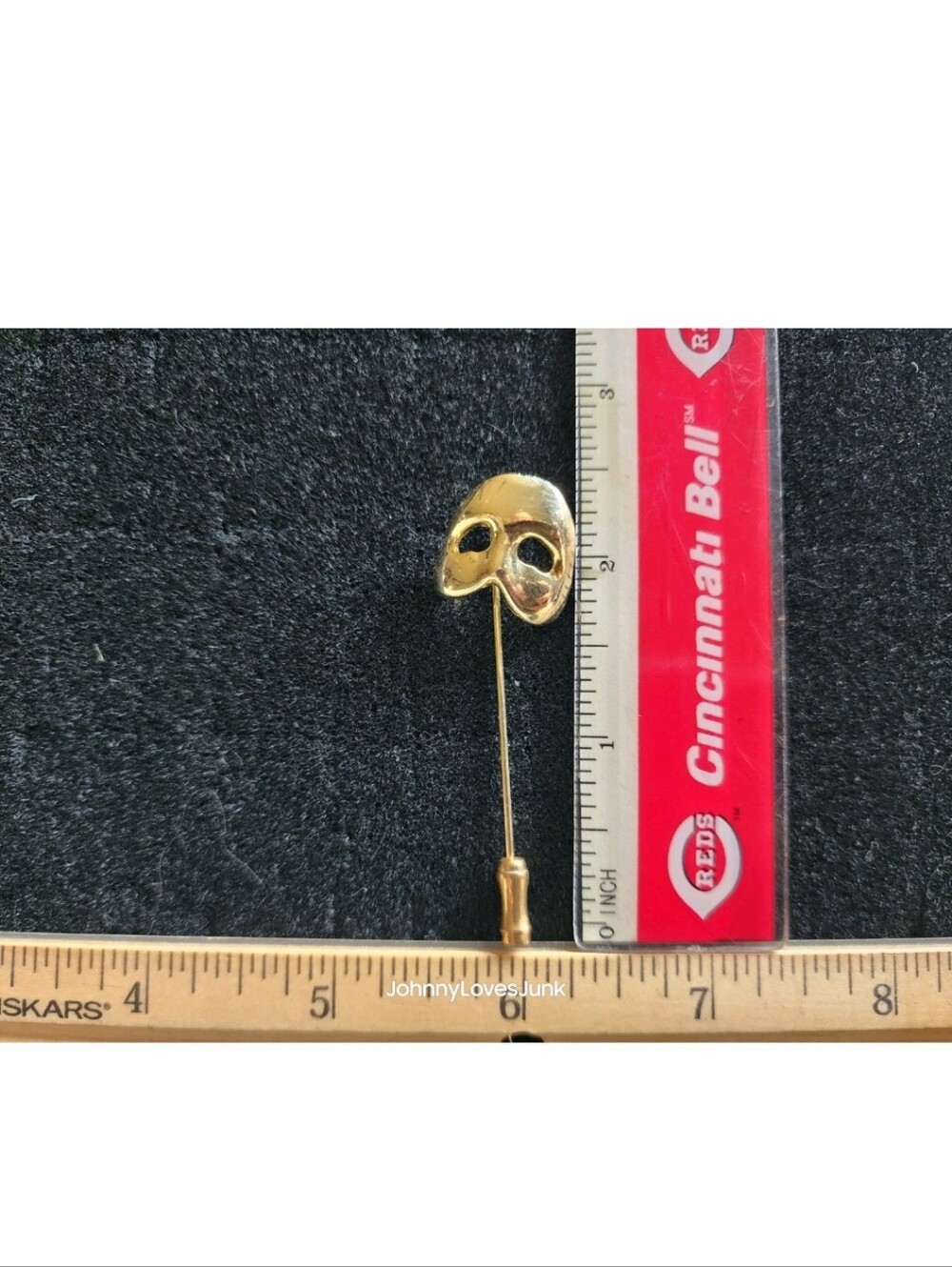 Vintage Opera Mask Stick Pin Lapel Gold Tone Phantom Shaped Used